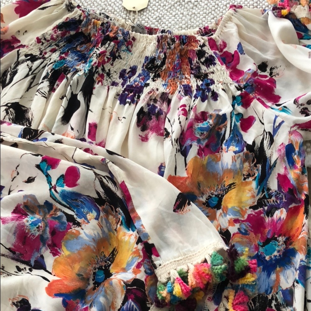 Gorgeous Cream Floral Off Shoulder Top w/Tassels - Picture 6 of 6